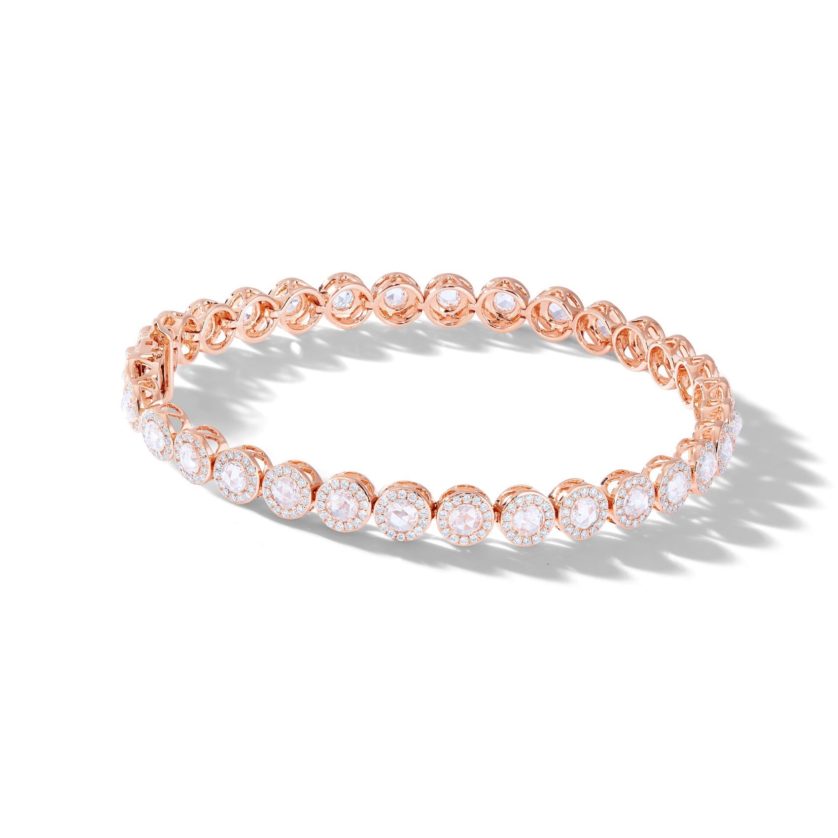 Image of 64Facets Scallop diamond tennis bracelet made with rose-cut diamonds set in 18k gold